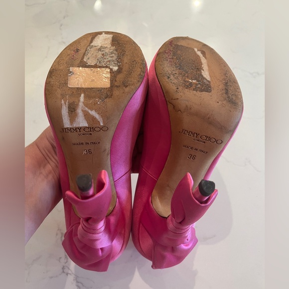 Jimmy Choo Pink Satin Bow Platform Pump Heels 36 or US 5.5 - Picture 3 of 7